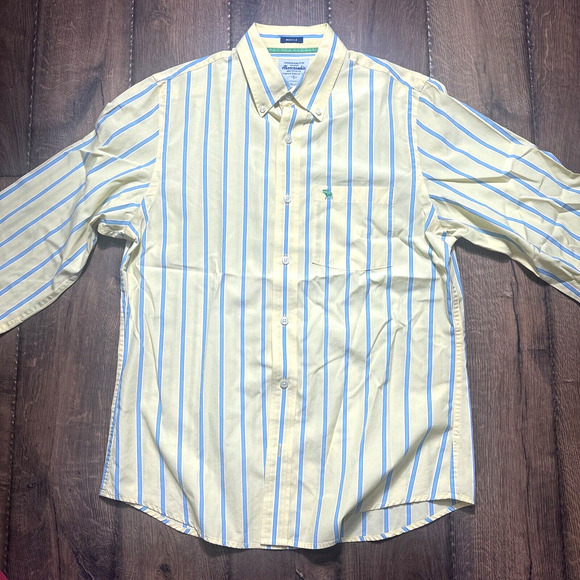 Abercrombie Fitch Muscle Yellow/Blue Striped Button Down Shirt Men Large UGC - Picture 1 of 7
